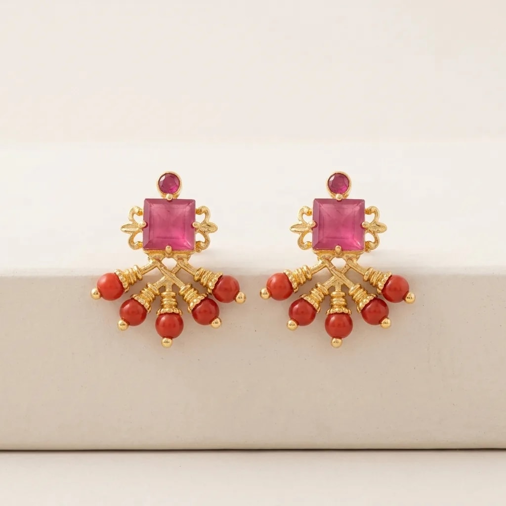 Ornate Beaded Vintage Gold-Toned Screw Back Studs