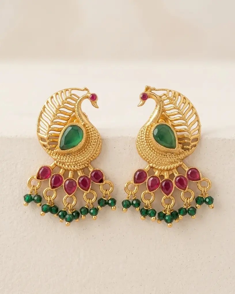 Mayil Stone Cluster Gold-Toned Screw Back Earrings