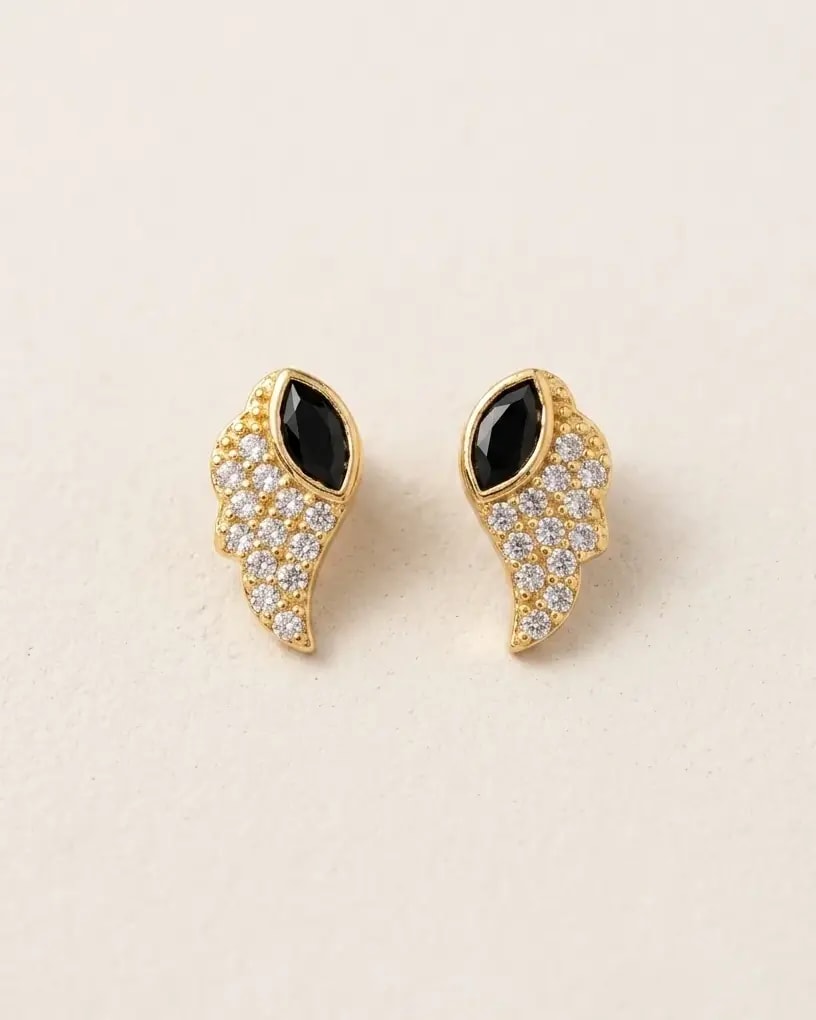 Jeweled Angel Wing Gold-Toned Screw Back Studs