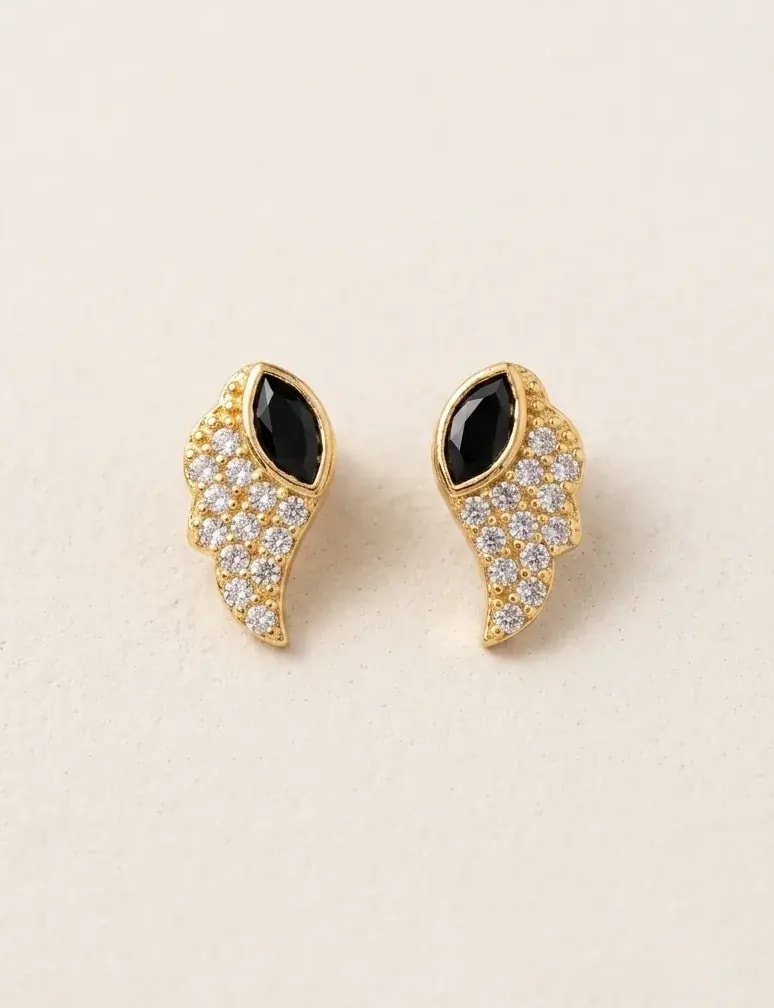 Jeweled Angel Wing Gold-Toned Screw Back Studs