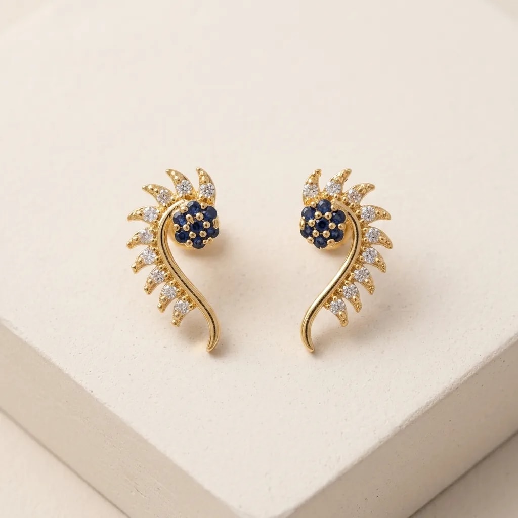 Jeweled Sprig Gold-Toned Screw Back Studs