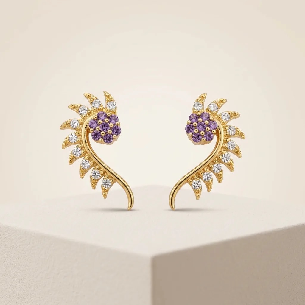 Jeweled Sprig Gold-Toned Screw Back Studs