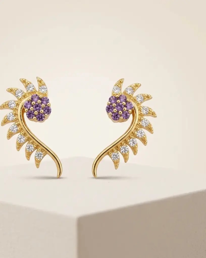 Jeweled Sprig Gold-Toned Screw Back Studs