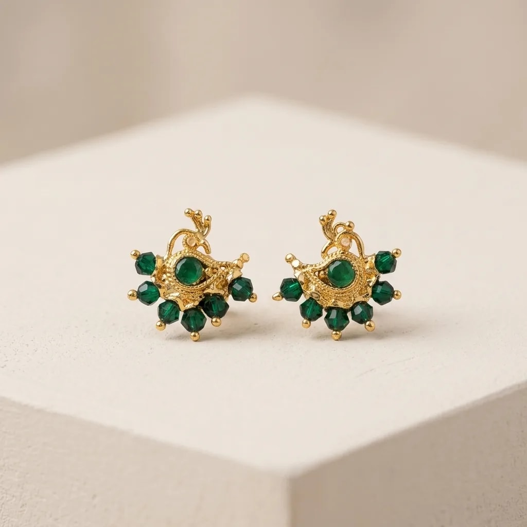 Pakshi Beaded Vintage Gold-Toned Screw Back Stud Earrings