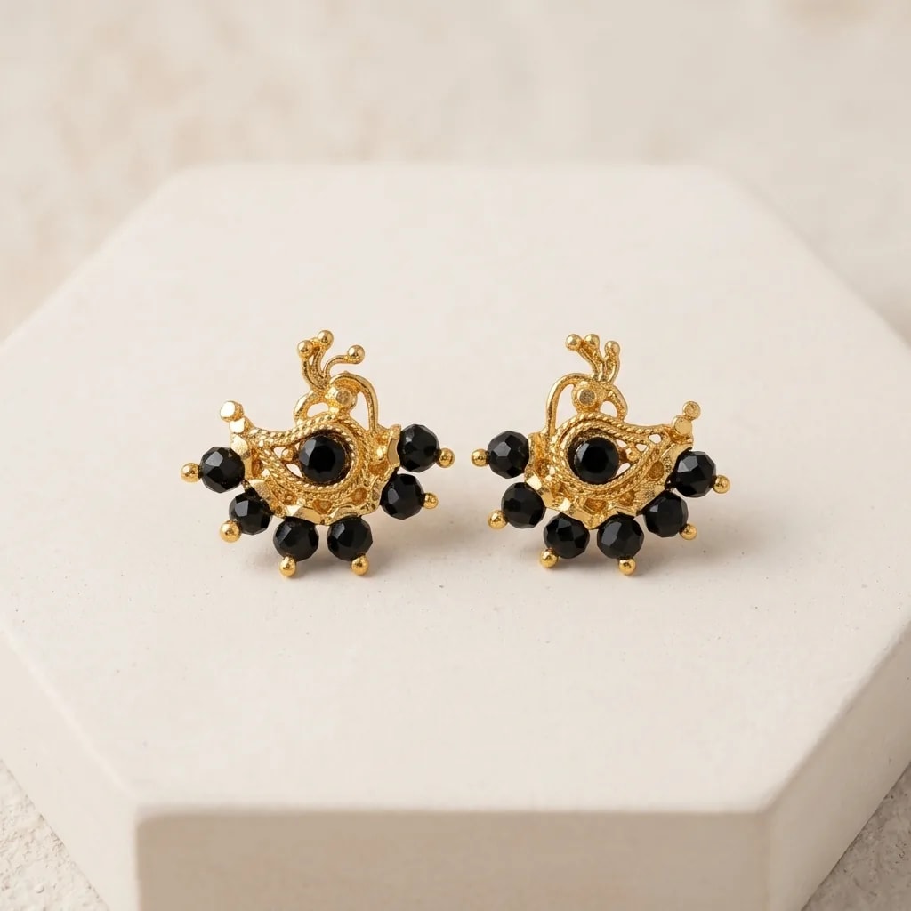 Pakshi Beaded Vintage Gold-Toned Screw Back Stud Earrings