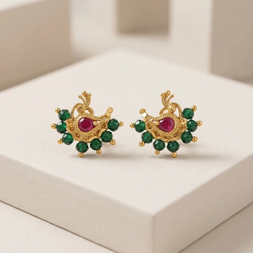 Pakshi Beaded Vintage Gold-Toned Screw Back Stud Earrings