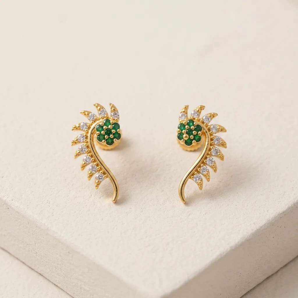 Jeweled Sprig Gold-Toned Screw Back Studs