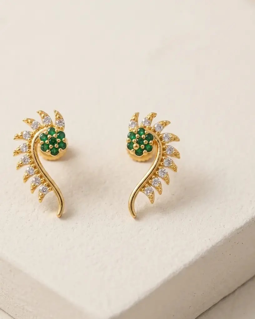 Jeweled Sprig Gold-Toned Screw Back Studs