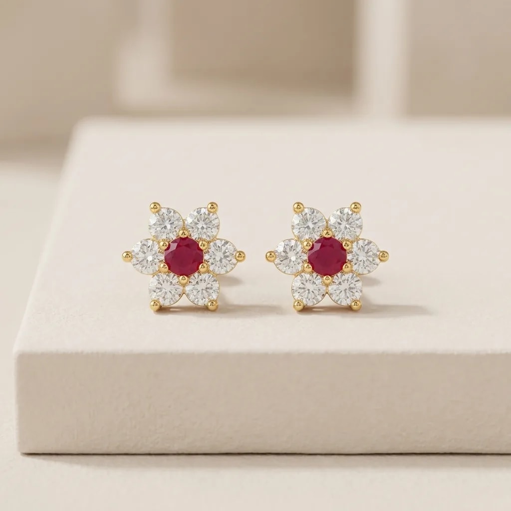 Mini Floral Stone Gold-Toned Screw Back Studs