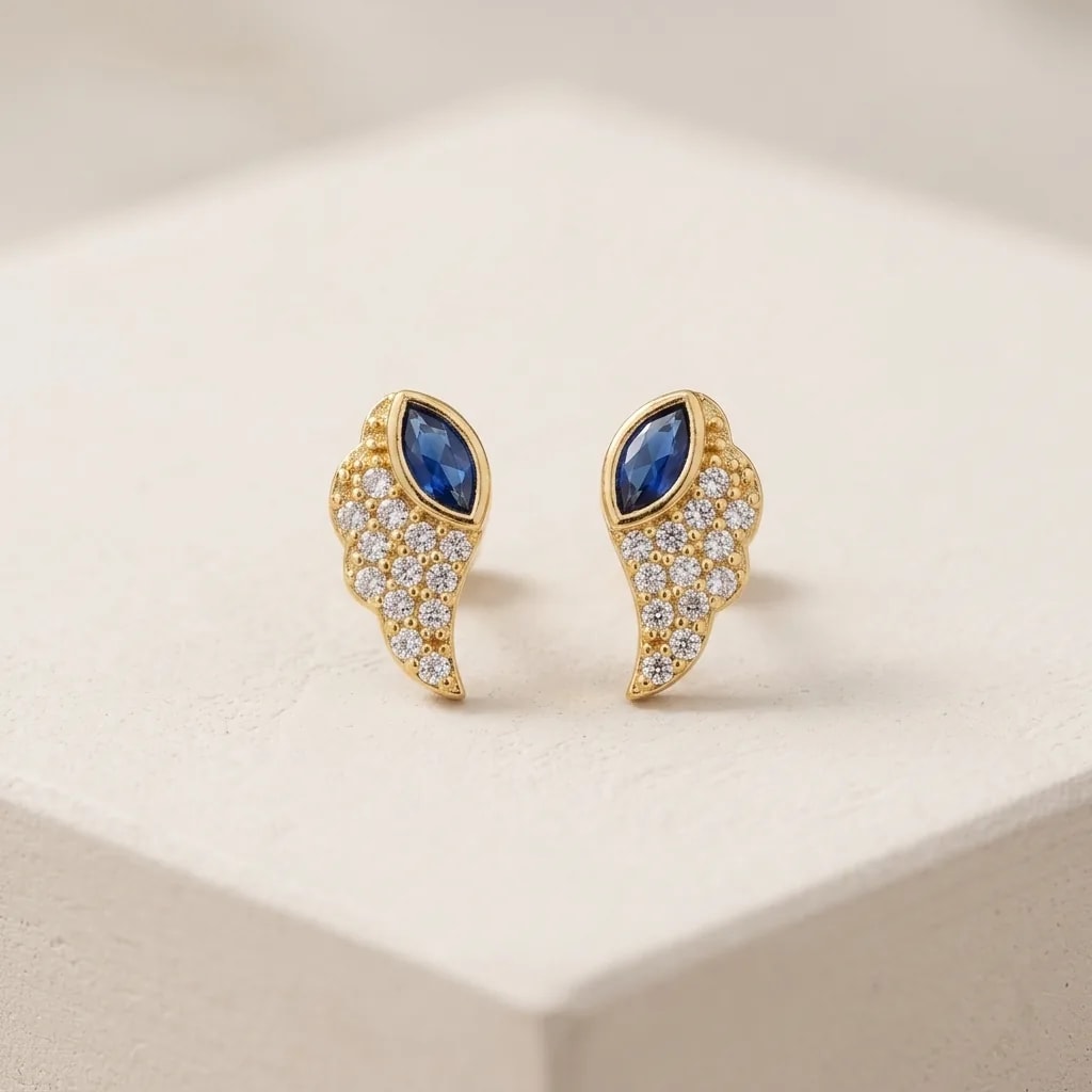Jeweled Angel Wing Gold-Toned Screw Back Studs