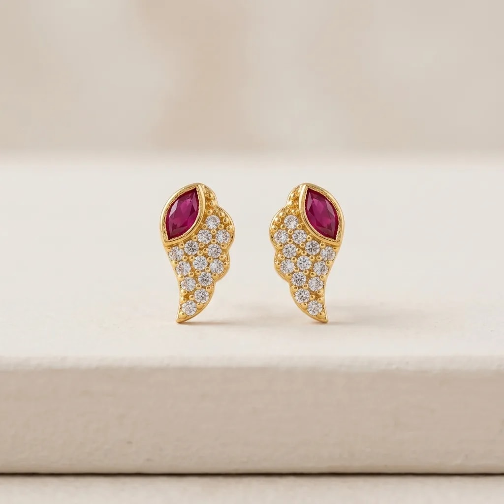 Jeweled Angel Wing Gold-Toned Screw Back Studs