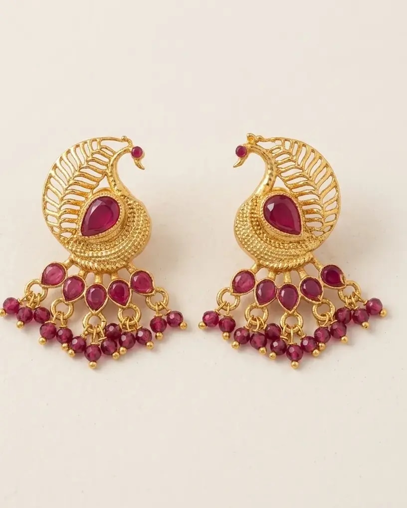 Mayil Stone Cluster Gold-Toned Screw Back Earrings