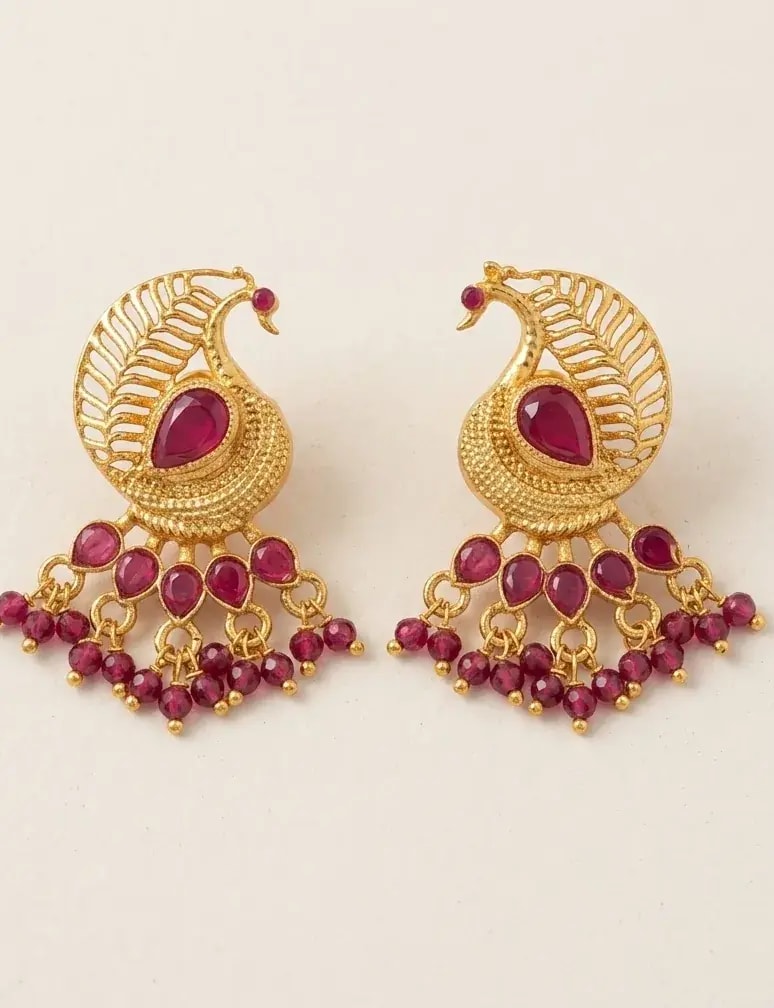 Mayil Stone Cluster Gold-Toned Screw Back Earrings