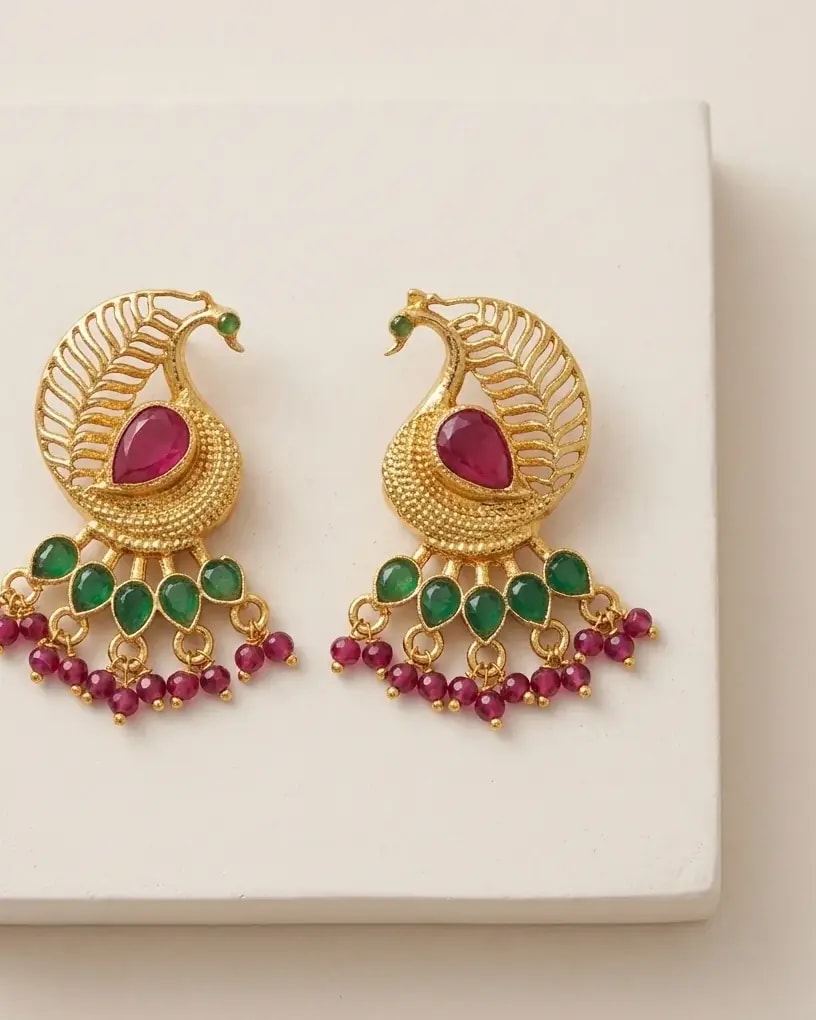 Mayil Stone Cluster Gold-Toned Screw Back Earrings