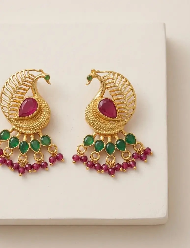 Mayil Stone Cluster Gold-Toned Screw Back Earrings