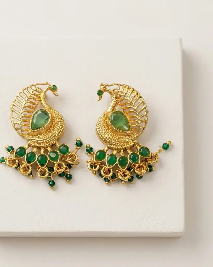 Mayil Stone Cluster Gold-Toned Screw Back Earrings