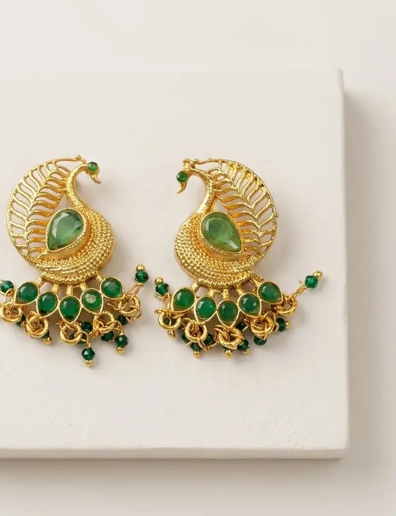 Mayil Stone Cluster Gold-Toned Screw Back Earrings