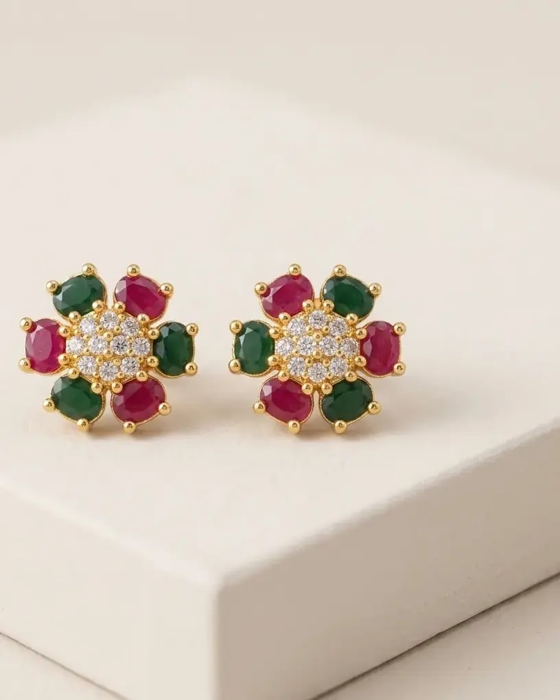 Multistone Petal Cluster Gold-Toned Screw Back Studs