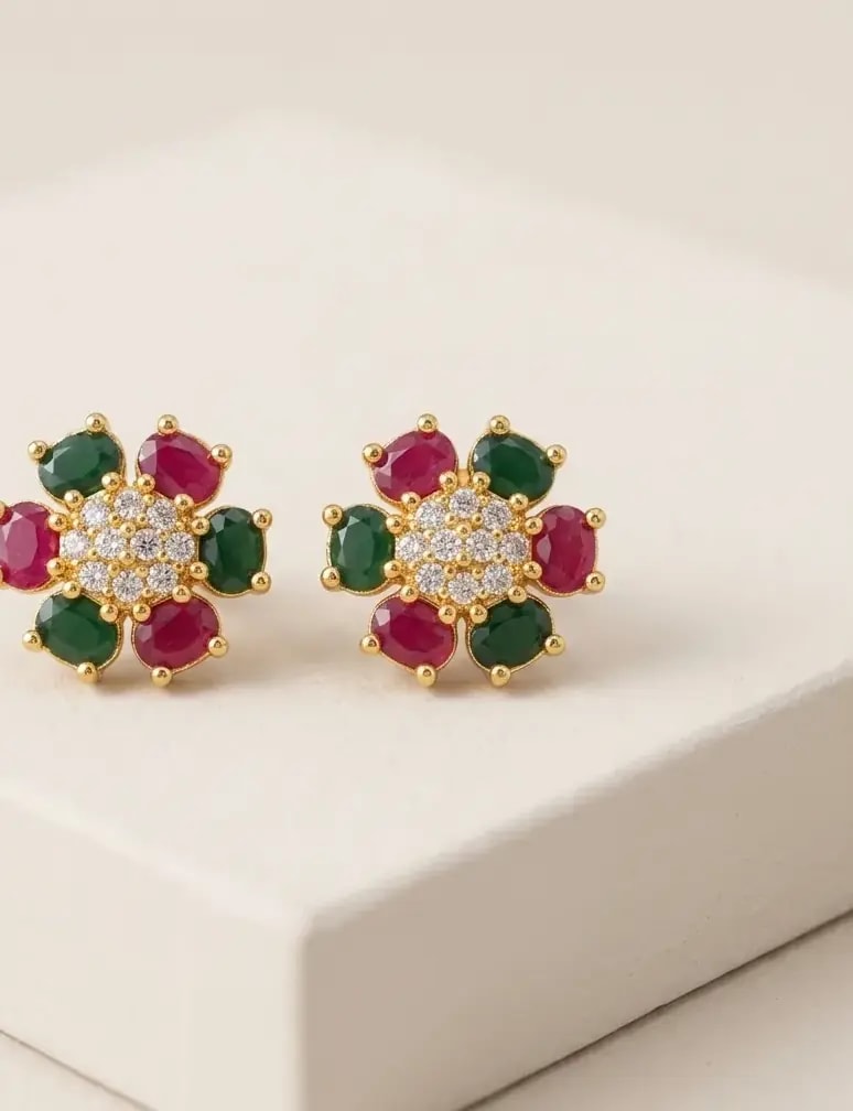 Multistone Petal Cluster Gold-Toned Screw Back Studs