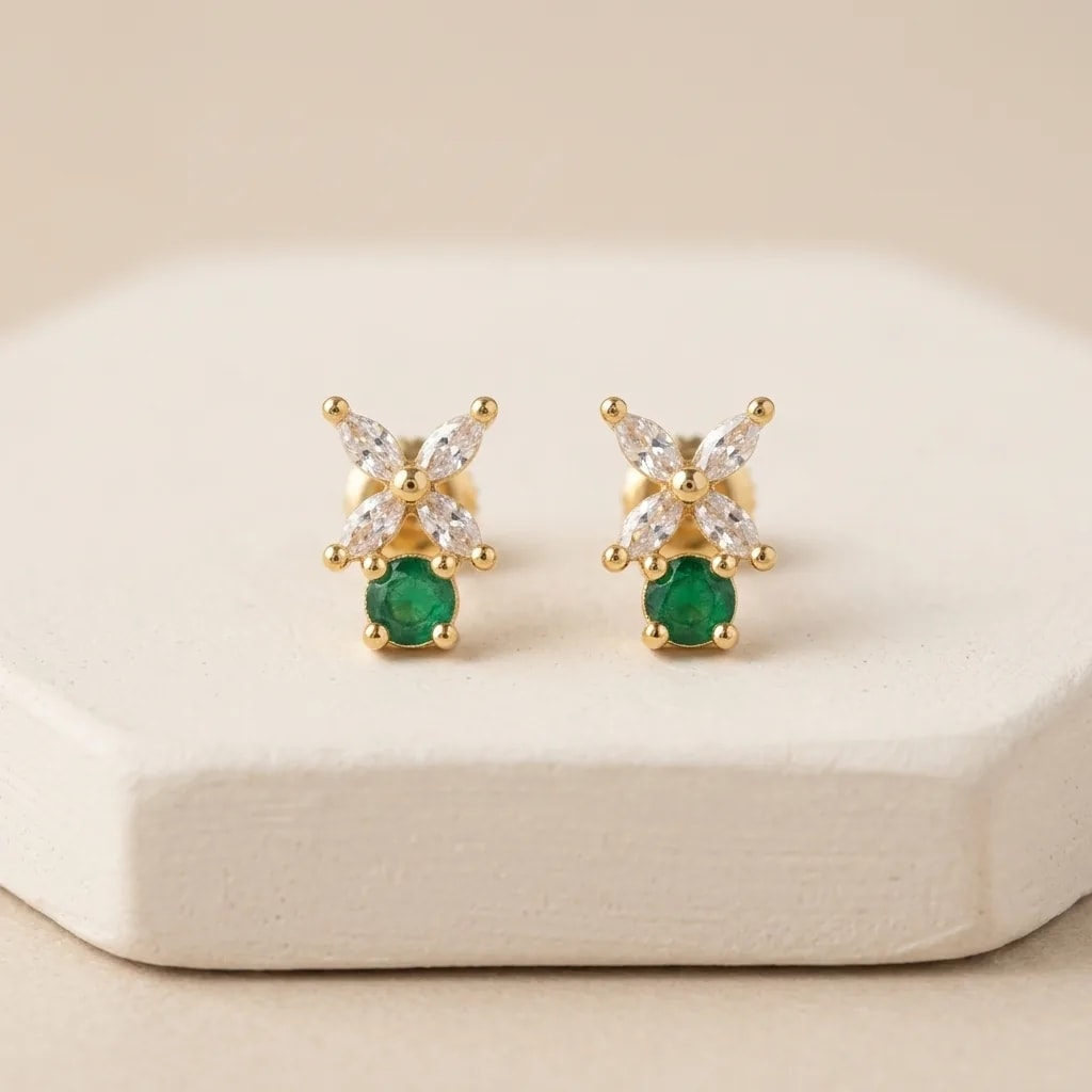 Crystal Bow Gold-Toned Screw Back Studs