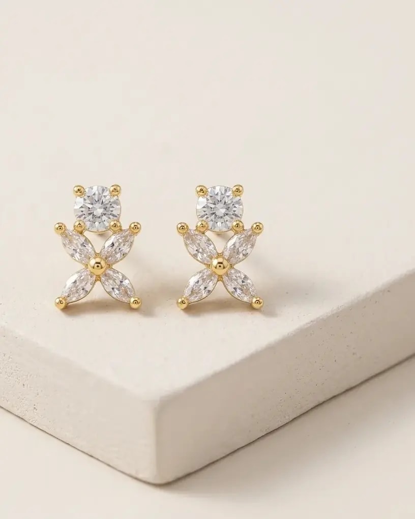 Crystal Bow Gold-Toned Screw Back Studs