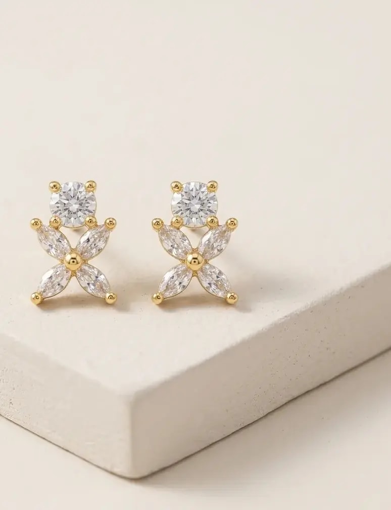 Crystal Bow Gold-Toned Screw Back Studs
