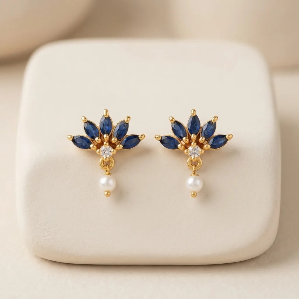 Blue Leaf Pearl Gold-Toned Screw Back Studs