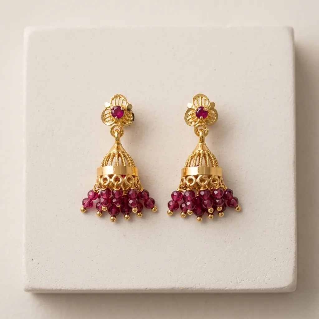 Floral Beaded Gold-Toned Small Screw Back Jhumkas