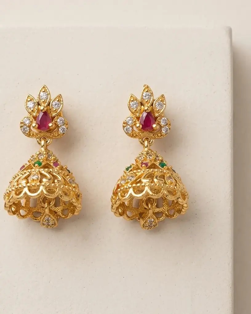 Sampige Gold-Toned Screw Back Jhumkas