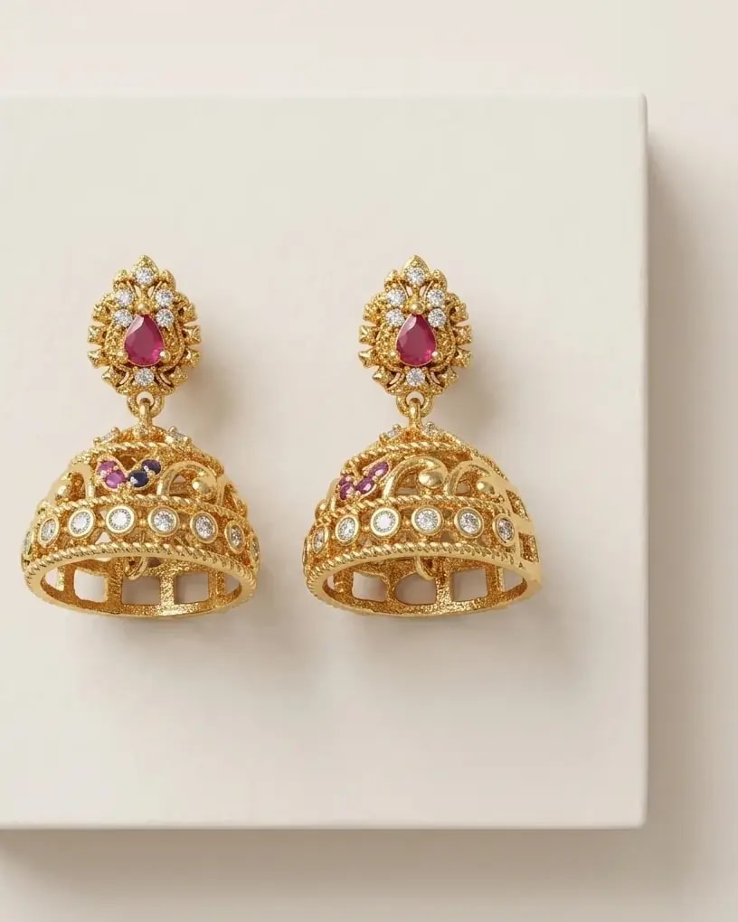 Madhura Stone Gold-Toned Screw Back Jhumkas