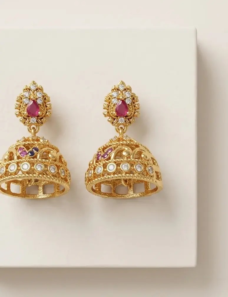 Madhura Stone Gold-Toned Screw Back Jhumkas