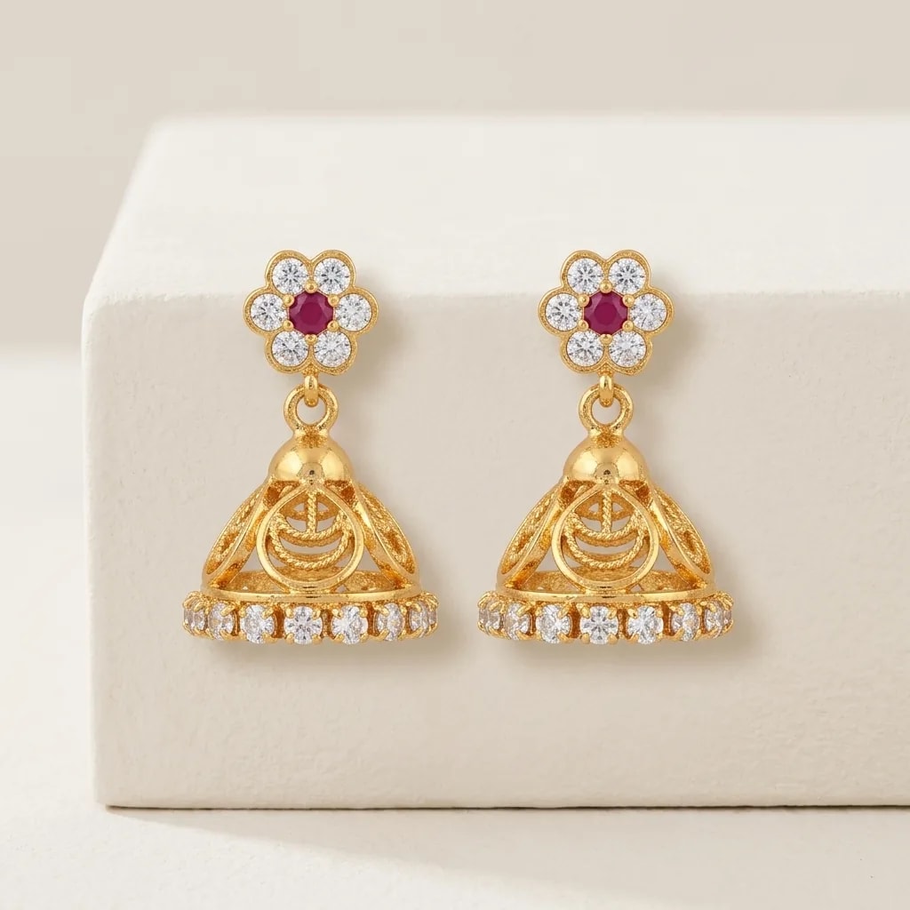 Mallige Filigree Gold-Toned Screw Back Jhumkas