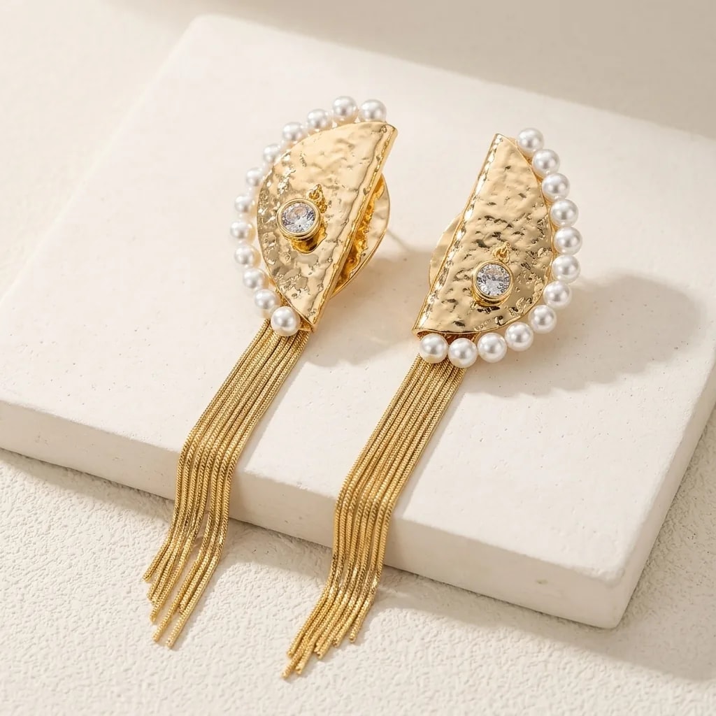 Pearl Eclipse Tassel Earrings