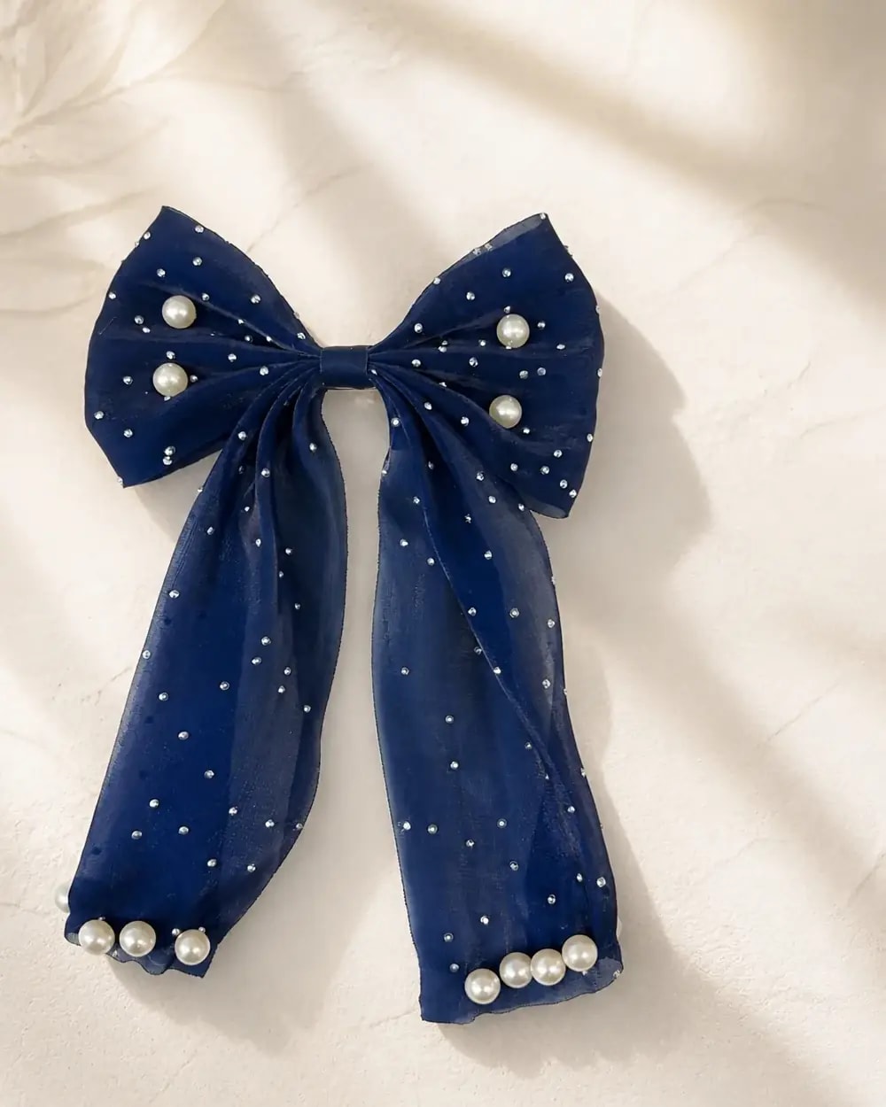 Velvet Pearl Bow Hair Clip