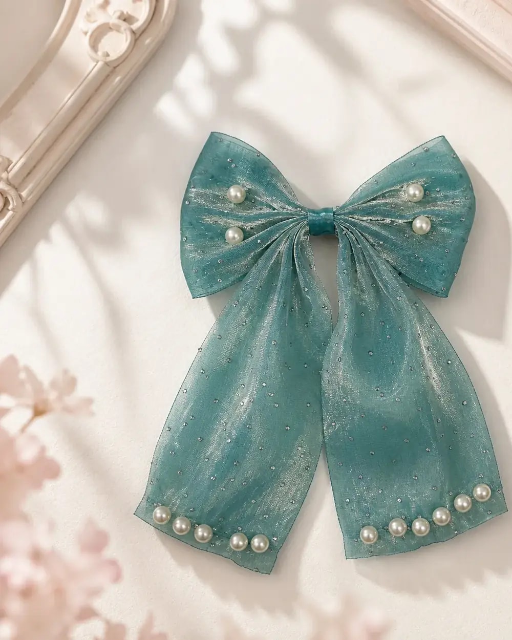 Velvet Pearl Bow Hair Clip
