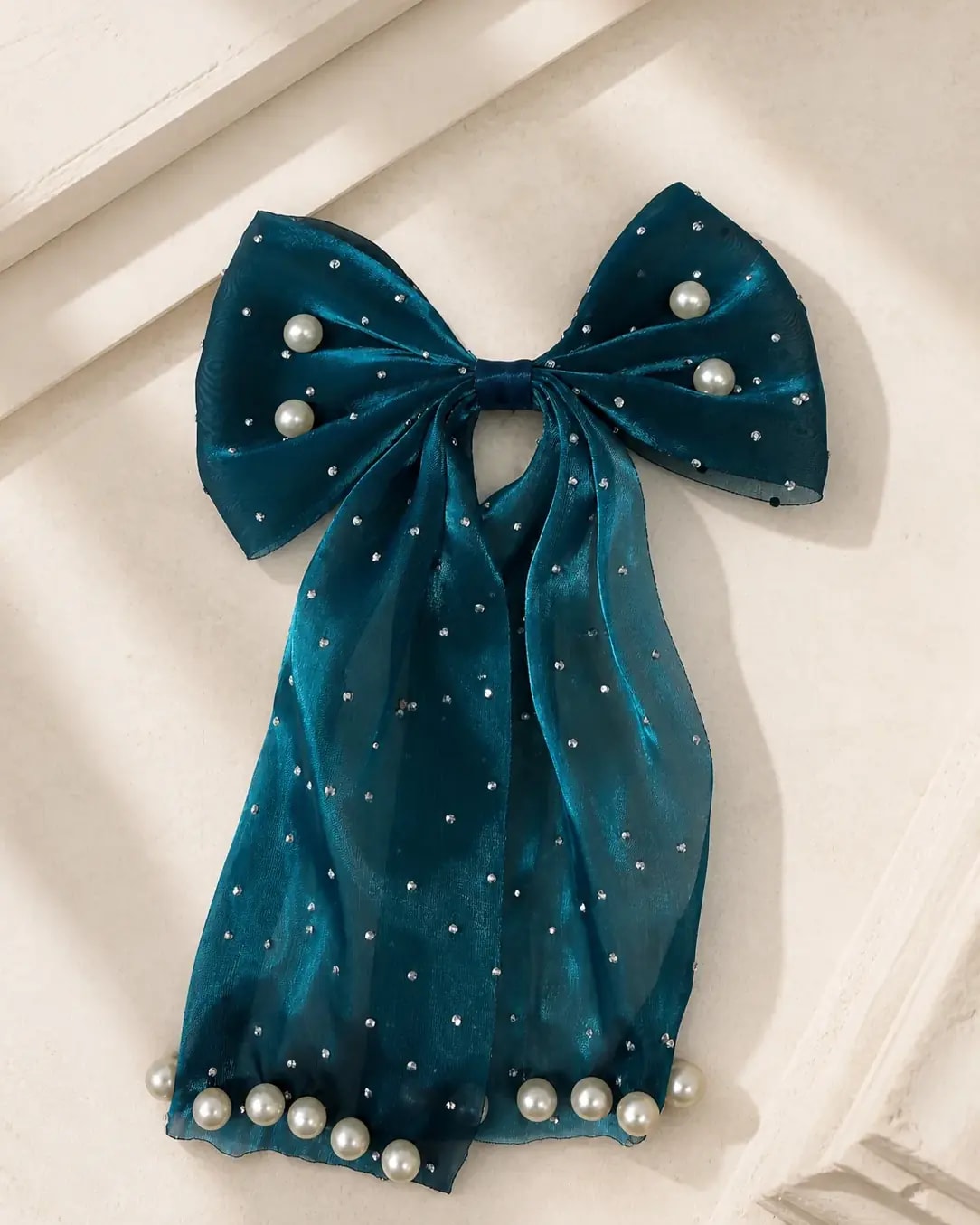 Velvet Pearl Bow Hair Clip