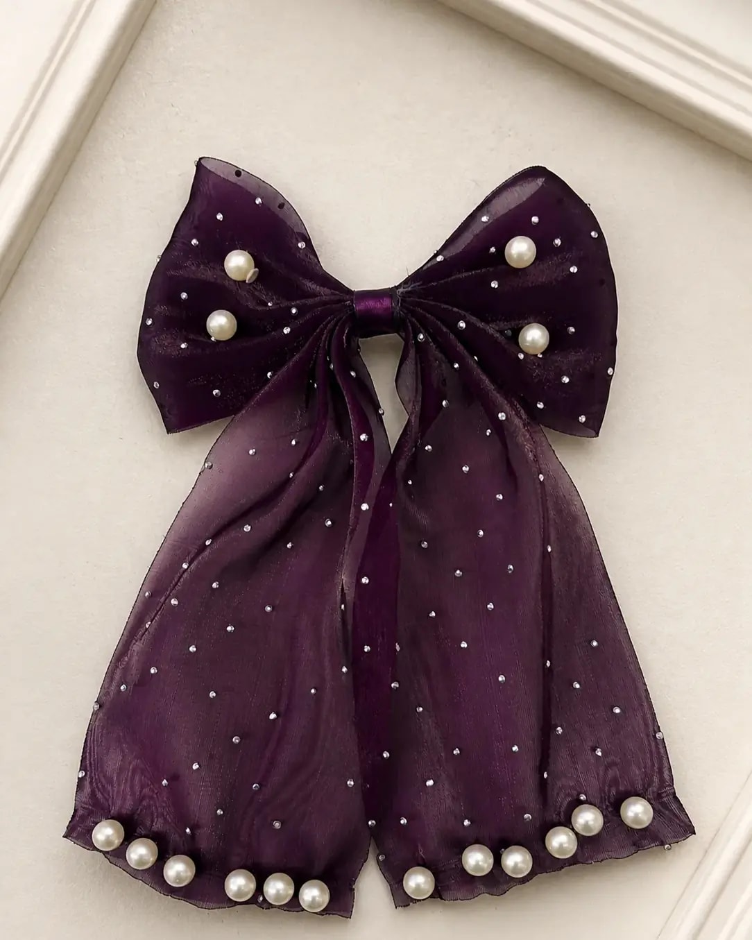 Velvet Pearl Bow Hair Clip