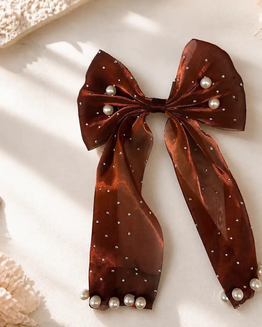 Velvet Pearl Bow Hair Clip