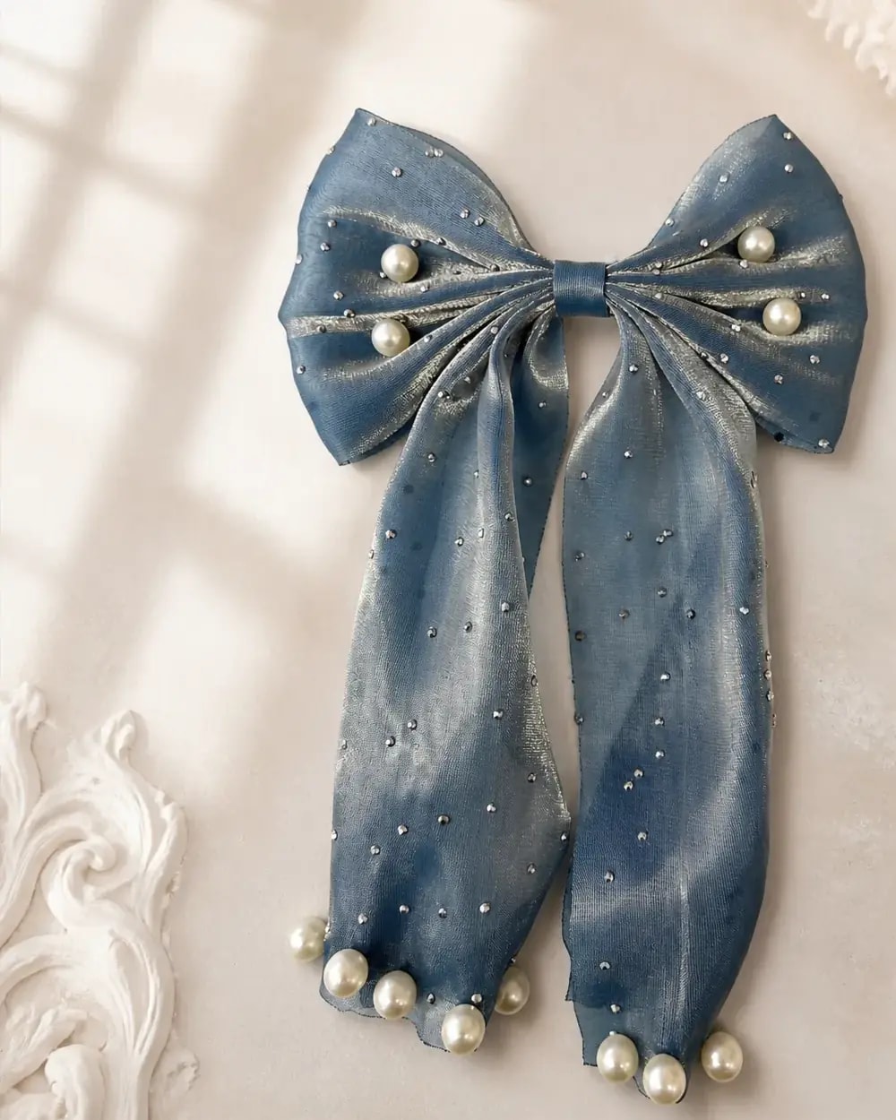 Velvet Pearl Bow Hair Clip