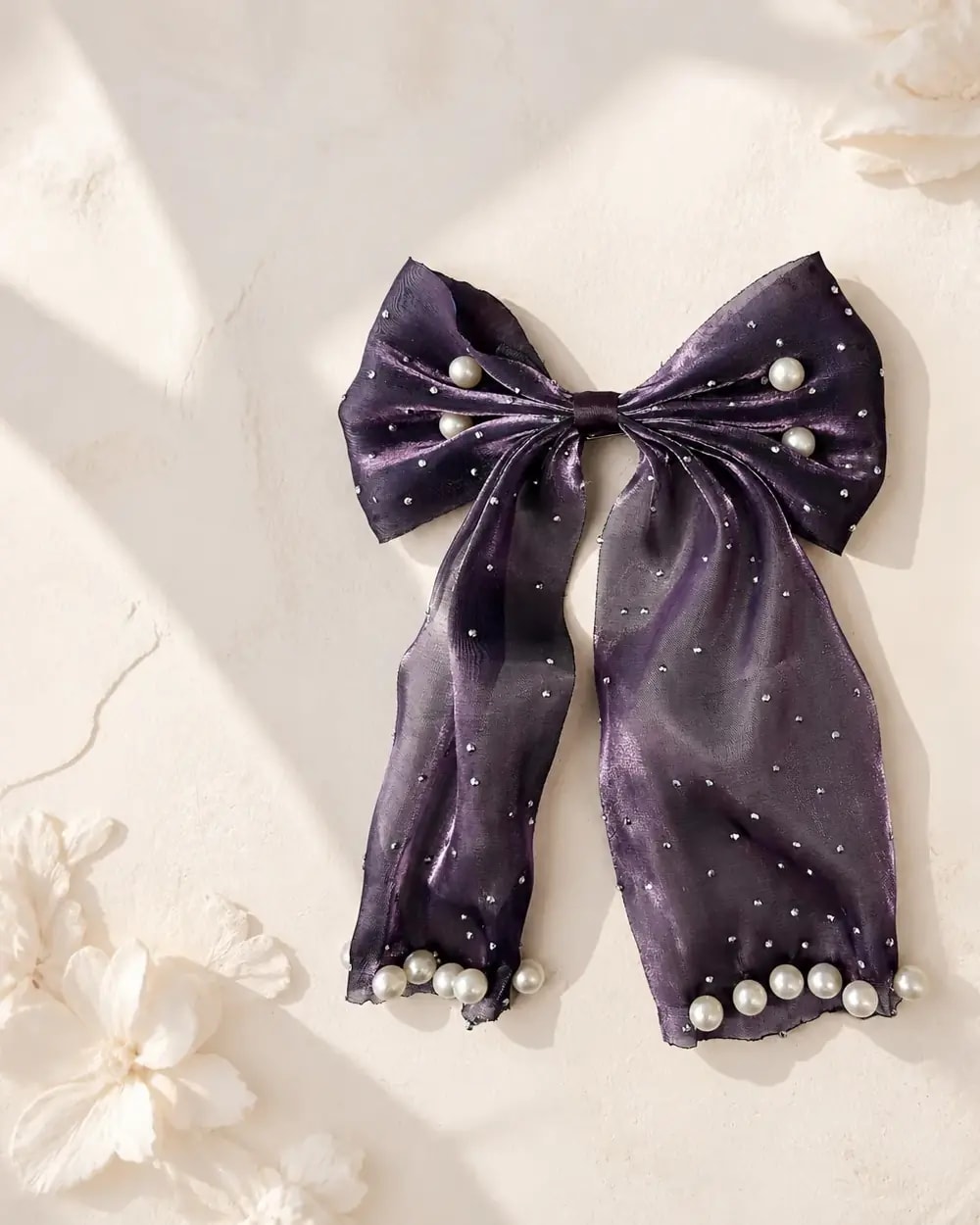 Velvet Pearl Bow Hair Clip