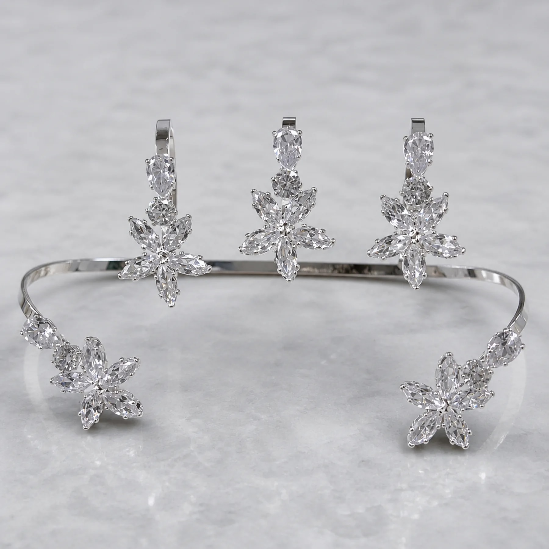 Crystal Floral Statement Cuff Bracelet