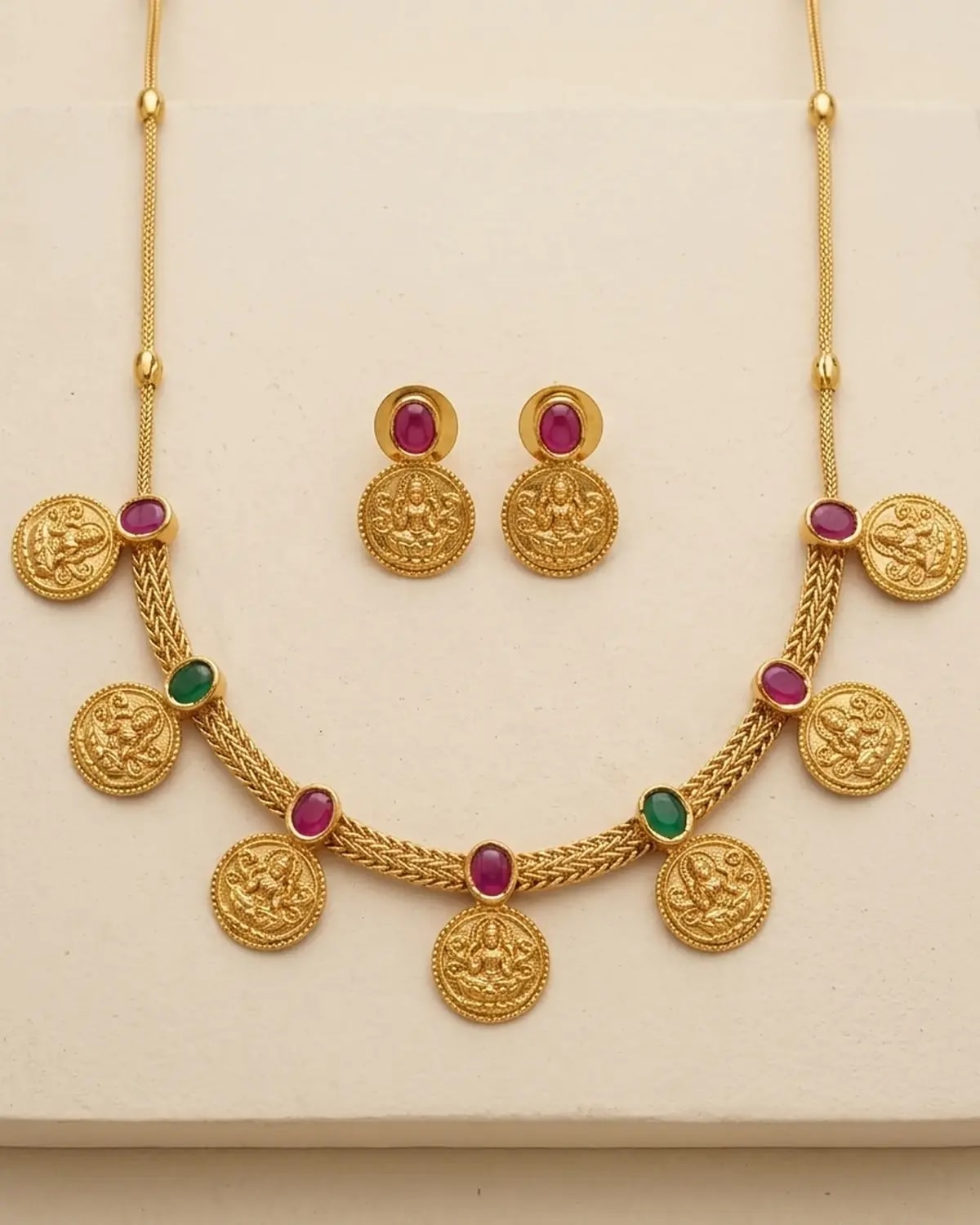 Temple Lakshmi Kasu Necklace Set