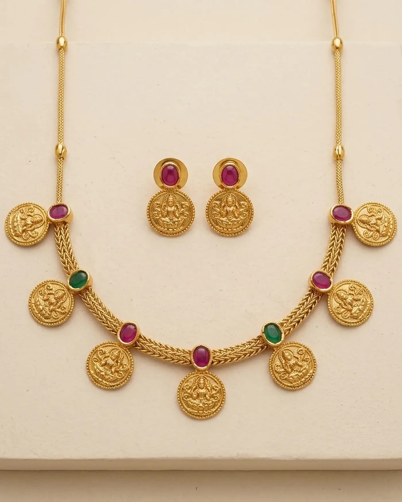 Temple Lakshmi Kasu Necklace Set