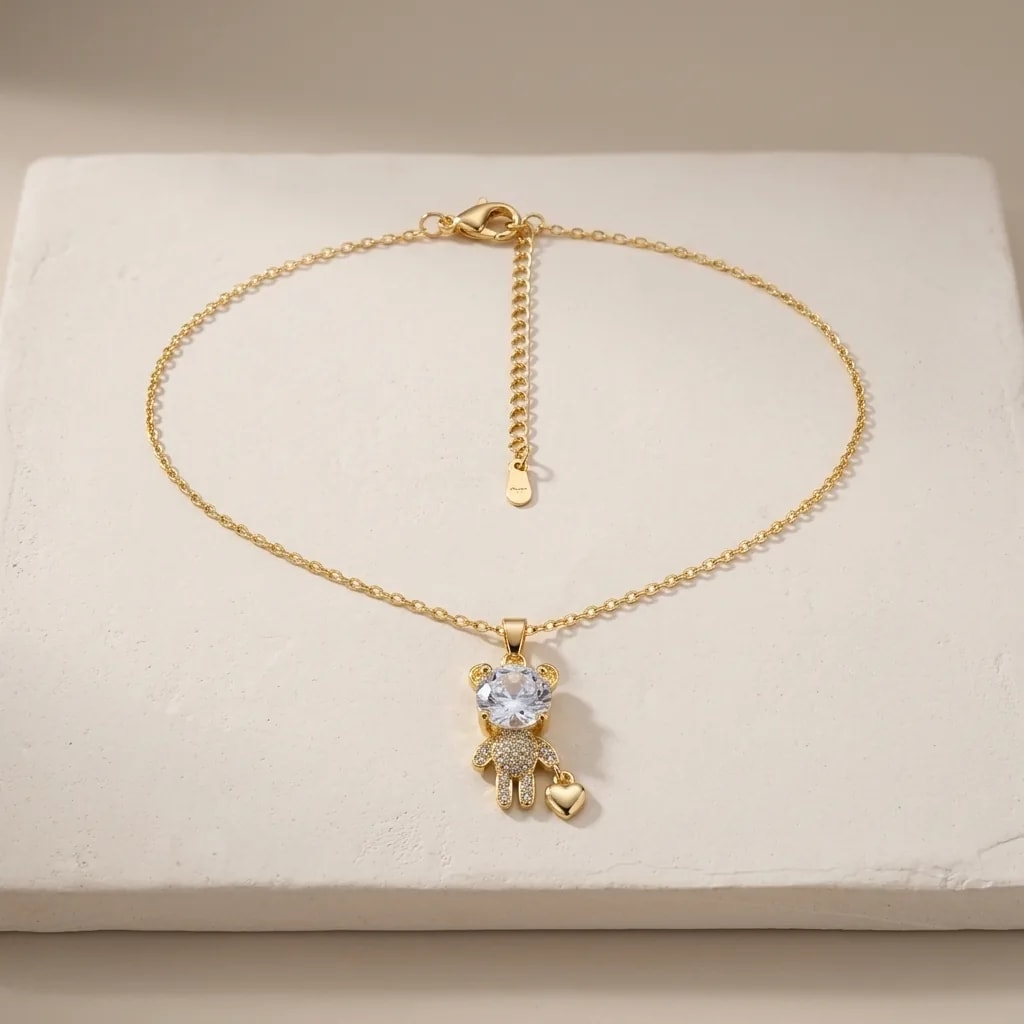 Crystal Teddy Love Pendant Necklace