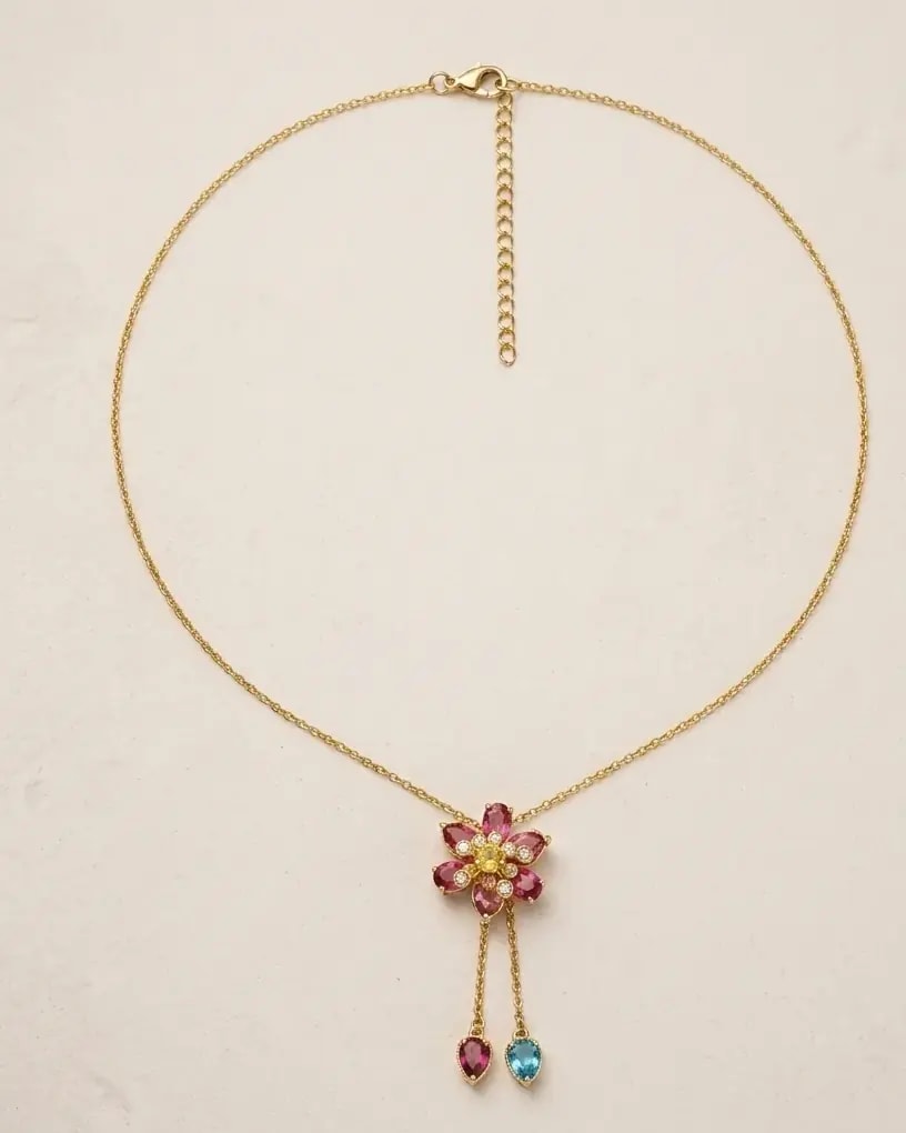 Ruby Bloom Drop Charm Necklace