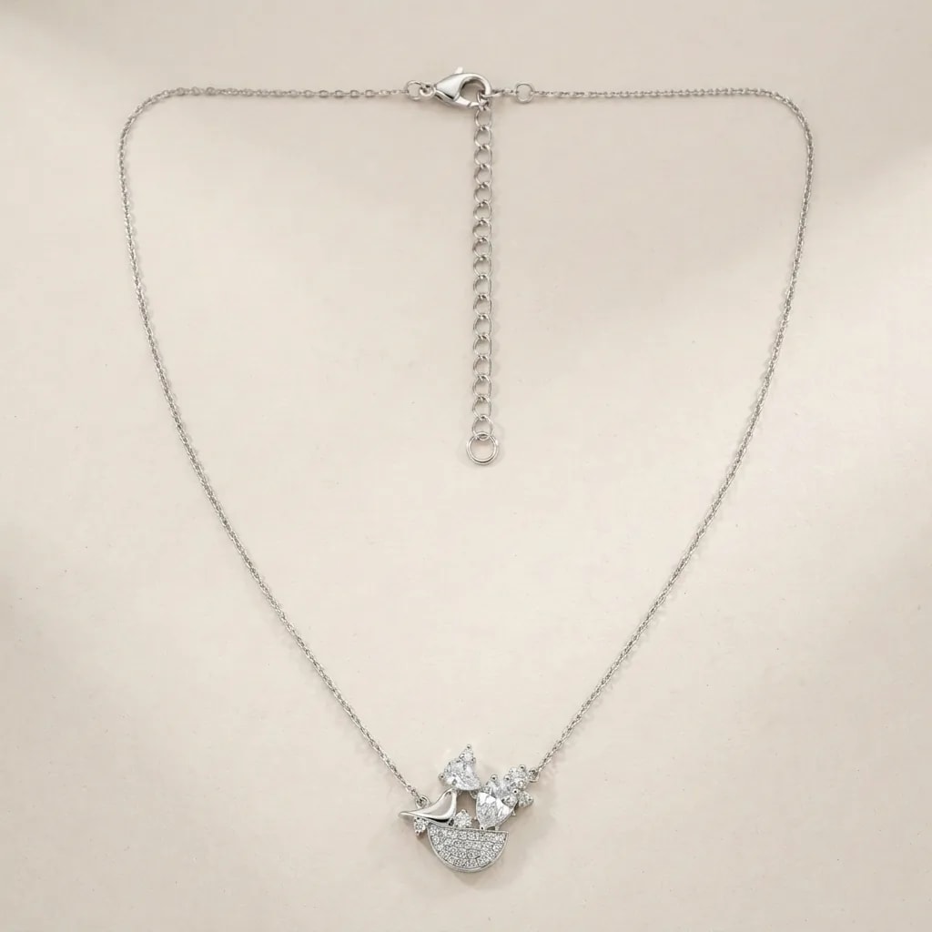 Crystal Nestling Bird Charm Necklace