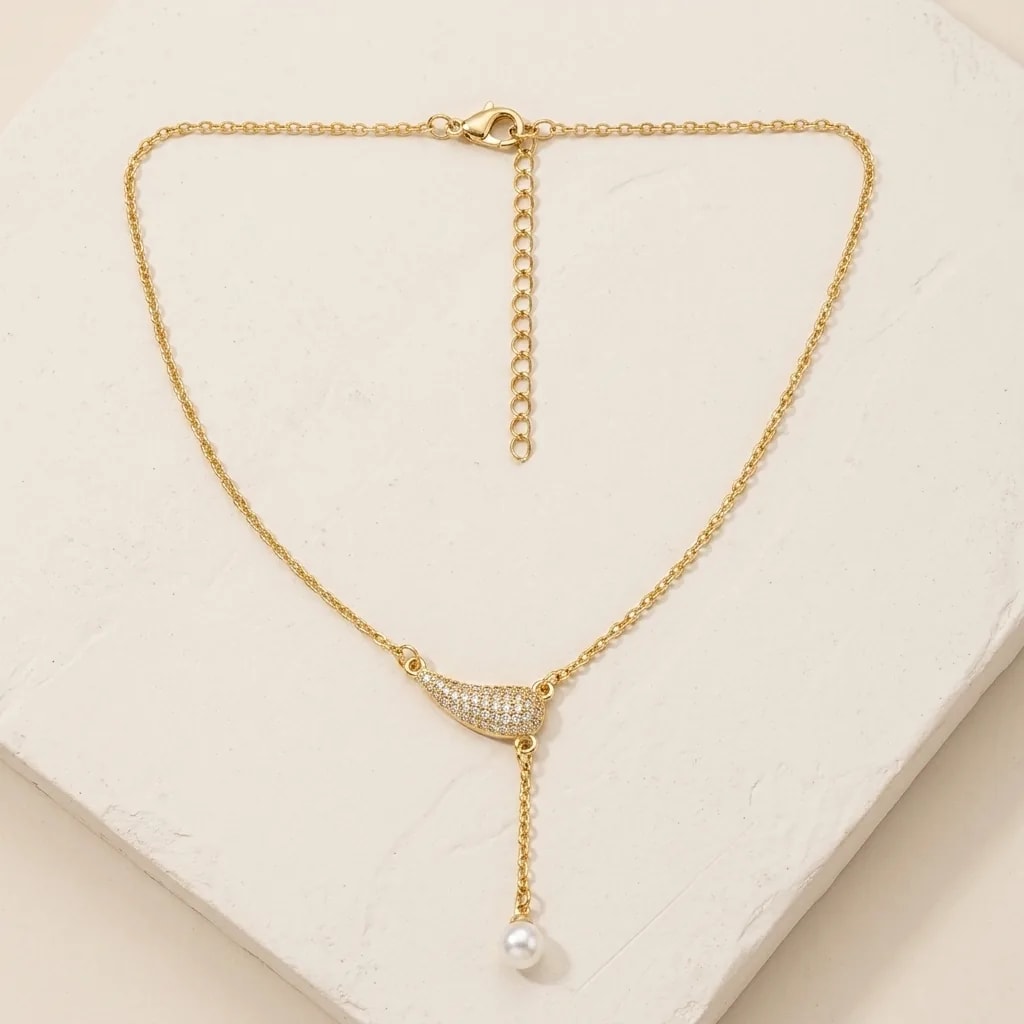 Golden Pearl Drop Necklace