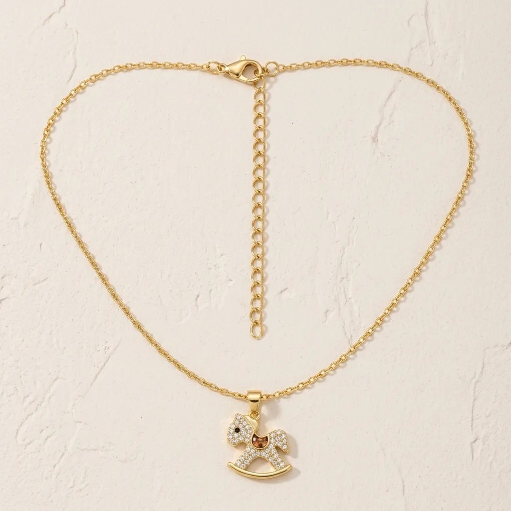 Crystal Rocking Horse Charm Necklace