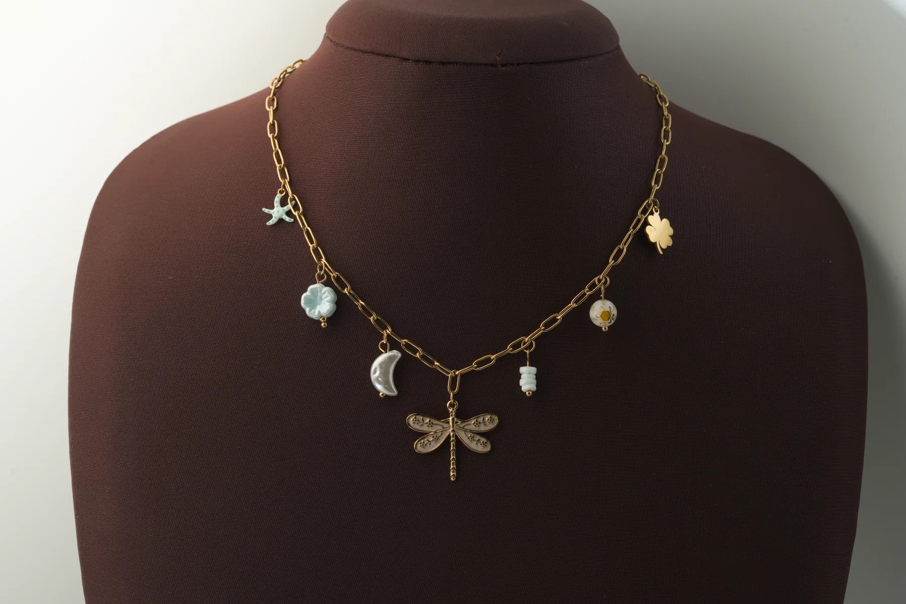 Moonlit Dragonfly Charm Necklace