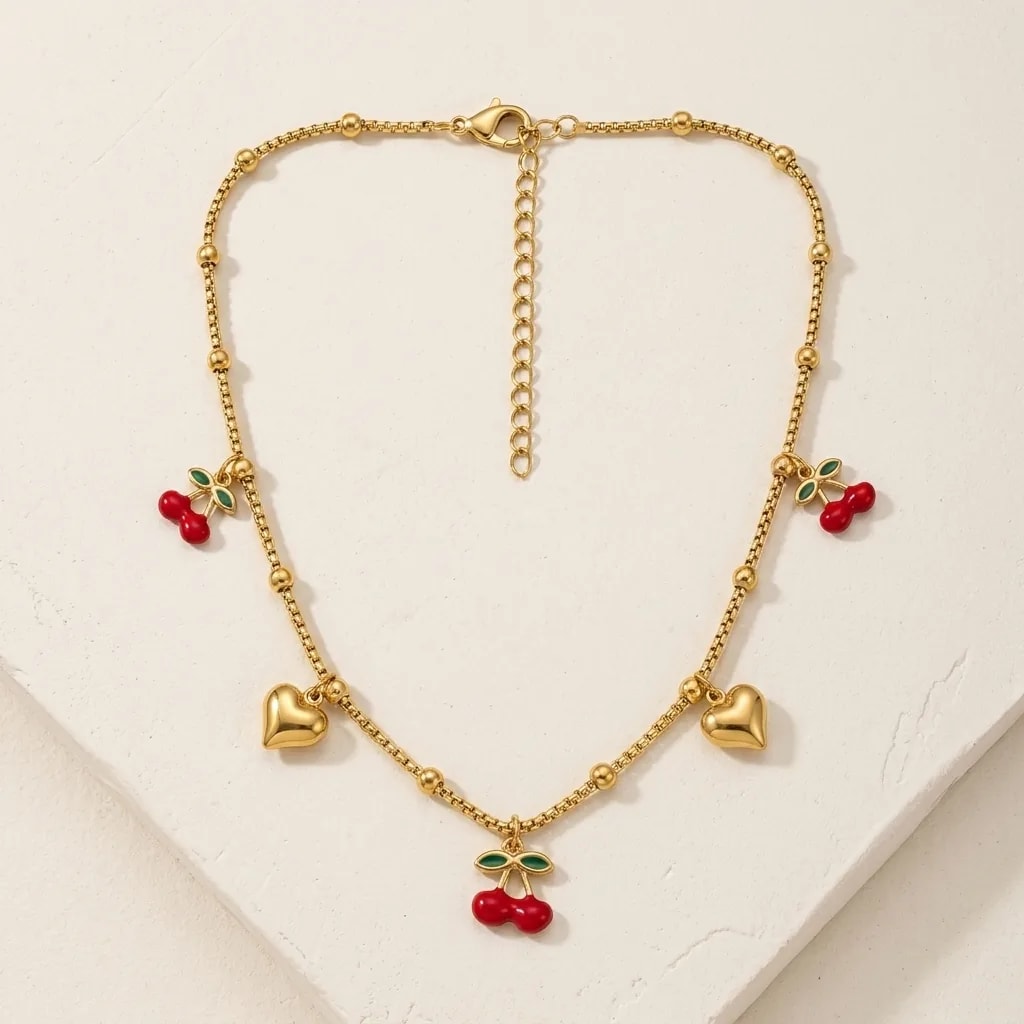 Cherry Heart Charm Necklace
